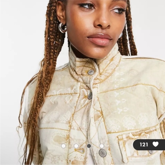 Free People Quilted Button Up Jacket in Faded Ivory Paisley Print NEW - Picture 4 of 9